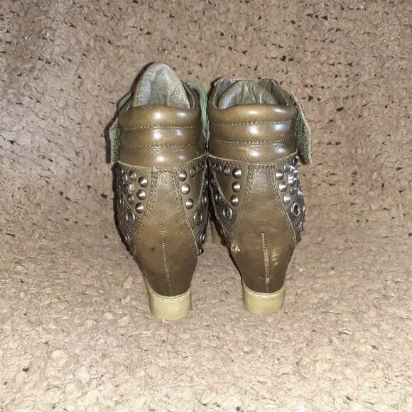ASH-Blondie Studded HiddenWedge Sneaker-Dark Green Leather-Skulls-Sz37-Excellent - Picture 6 of 8